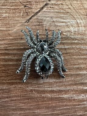 Pier 1 Gunmetal and Black Spider Brooch